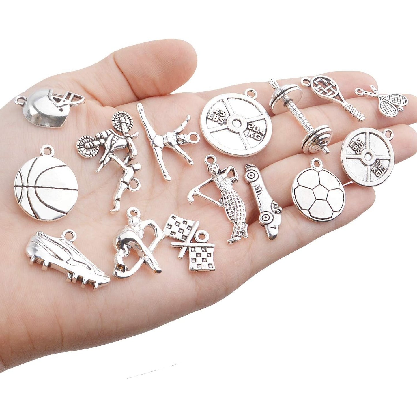 Ball Sports Charms, 40pcs Mixed Alloy Sport Theme Baseball Football Bat Glove Craft Charms Pendants Jewelry Findings for DIY Necklace Earrings Bracelet