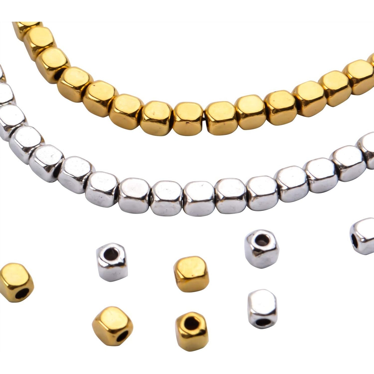 200pcs 3.5mm Cube Beads Square Spacer Beads Jewelry Findings for Bracelets Crafts DIY,Gold and Silver