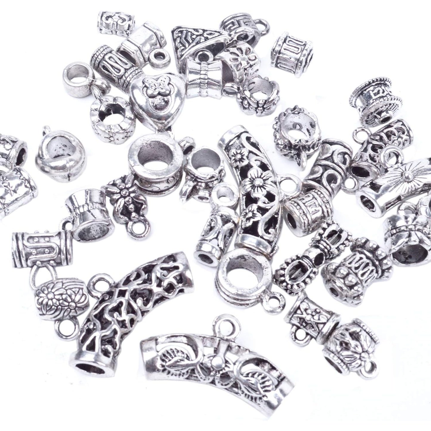 40 Pieces Antique Spacer Beads Bail Beads Tube Beads Bracelet Charms Necklace Pendants Bead Hangers for Jewelry and Craft Making, Tibetan Silver