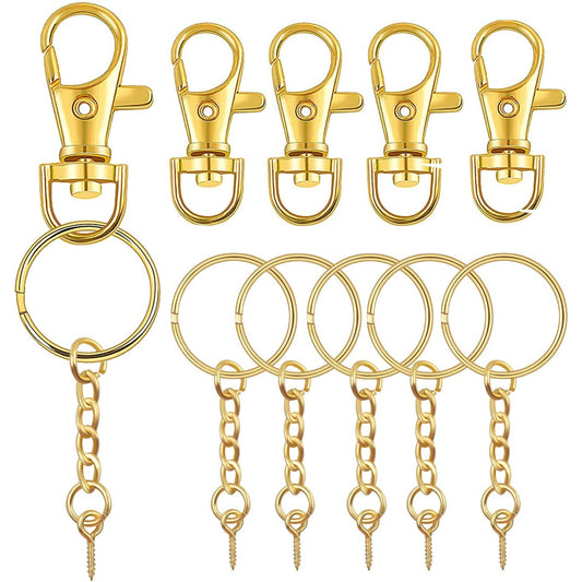 50 Pieces Metal Swivel Clasps Lanyard Snap Hook Lobster Claw Clasp and Key Rings Keychain with 11mm Screw Eye Pins
