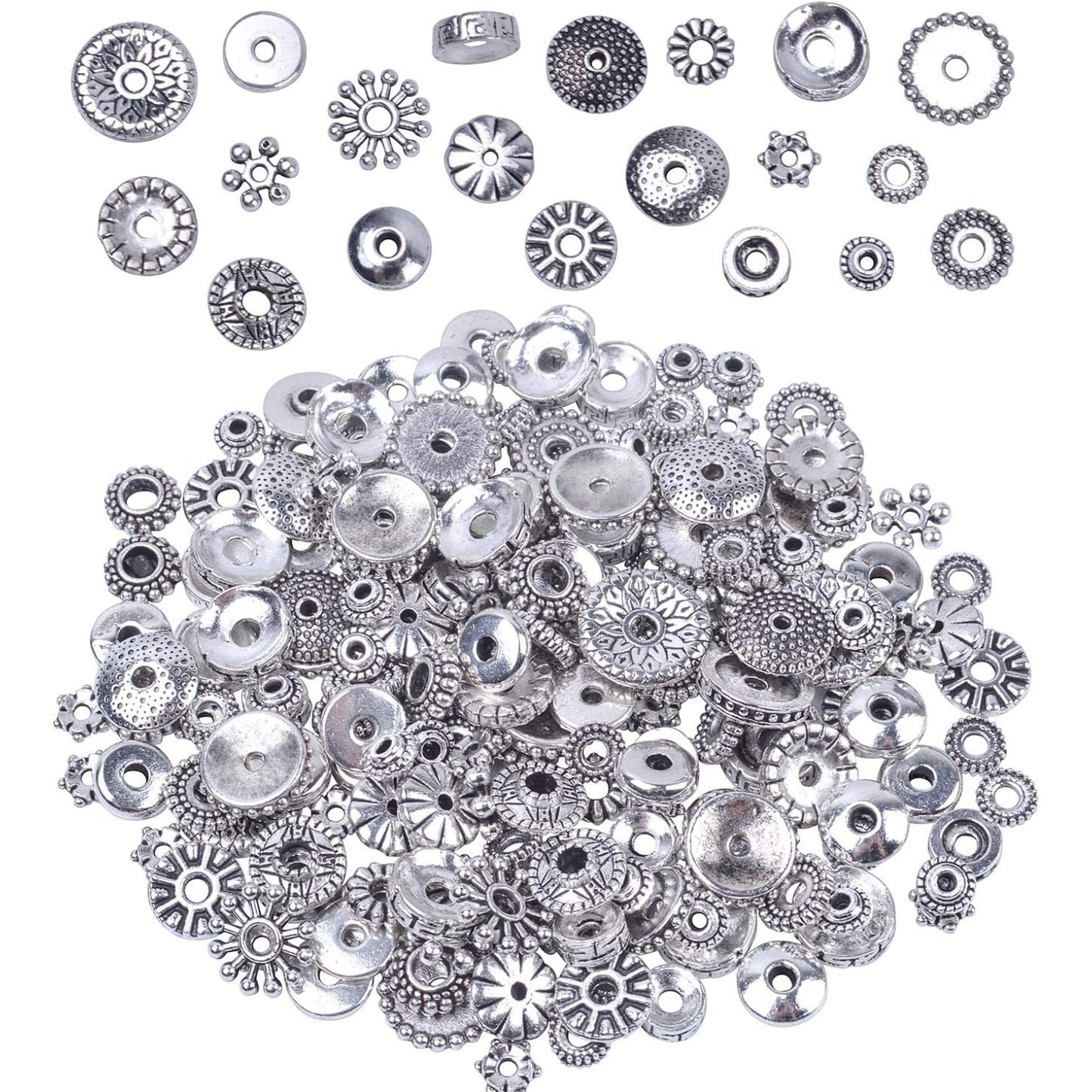 100 Gram Bali Style Antique Tibetan Silver Findings Jewelry Making DIY Metal Alloy Spacer Beads Deluxe New Mix 200-260pcs