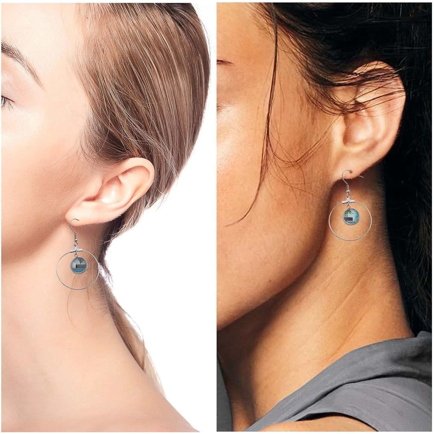 20pcs 12mm Stainless Steel Earring Bezel Trays Hypoallergenic French Ear Wire Hooks Earring Blank Bezels with 20pcs Clear Earring Safety Backs for DIY Dangle Jewelry Making Supplies