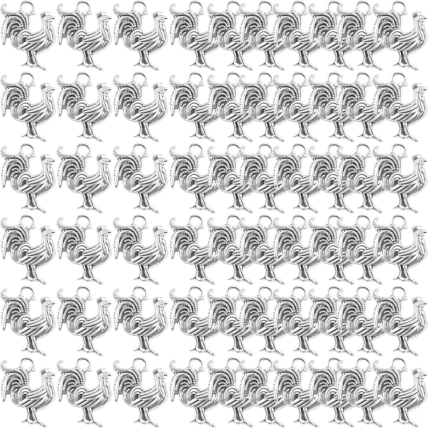 60 Pieces Antique Chicken Rooster Charms Tibetan Alloy Chicken Farm Animal Figures Dangle Pendants for DIY Bracelets Necklaces Jewelry Making Supplies, 2 Colors