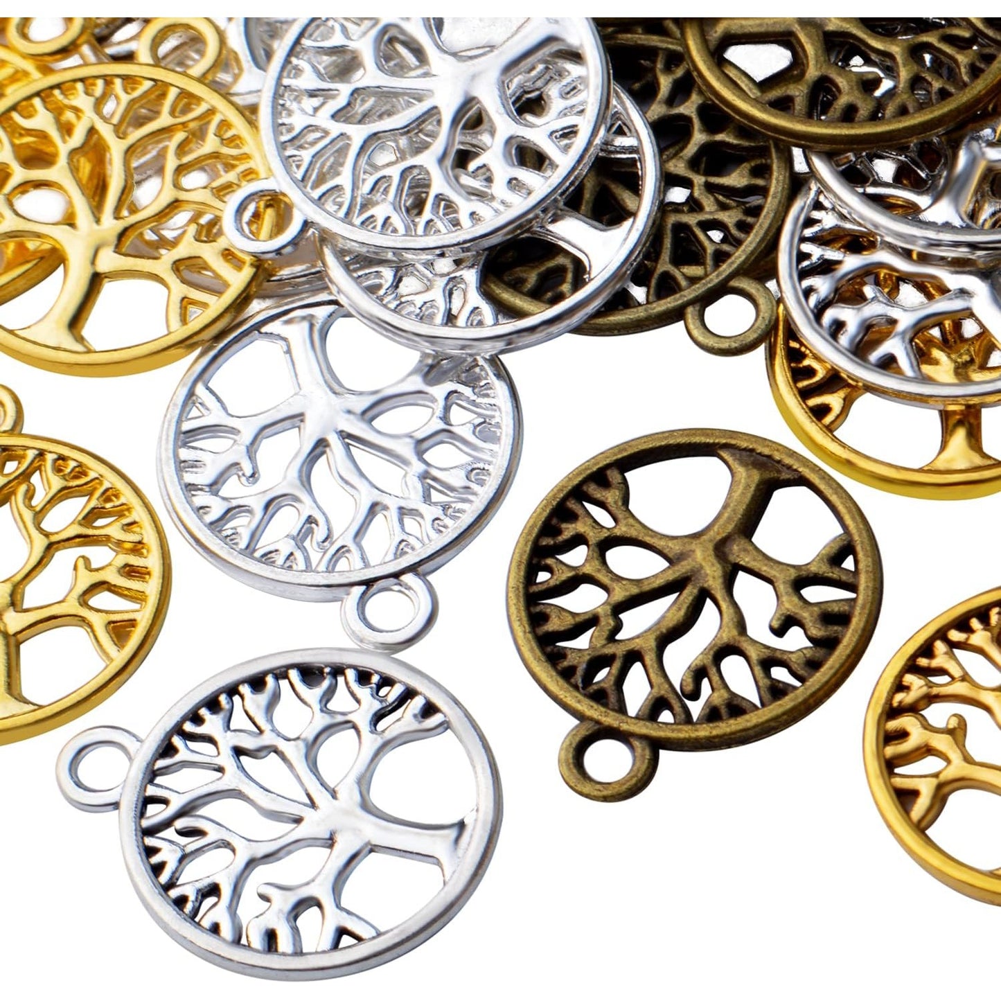 50pcs Tree of Life Charms Pendants Alloy Tree Bead Charm Craft Supplies for Bracelet Necklace Jewelry Making Findings Accessory,5 Colors