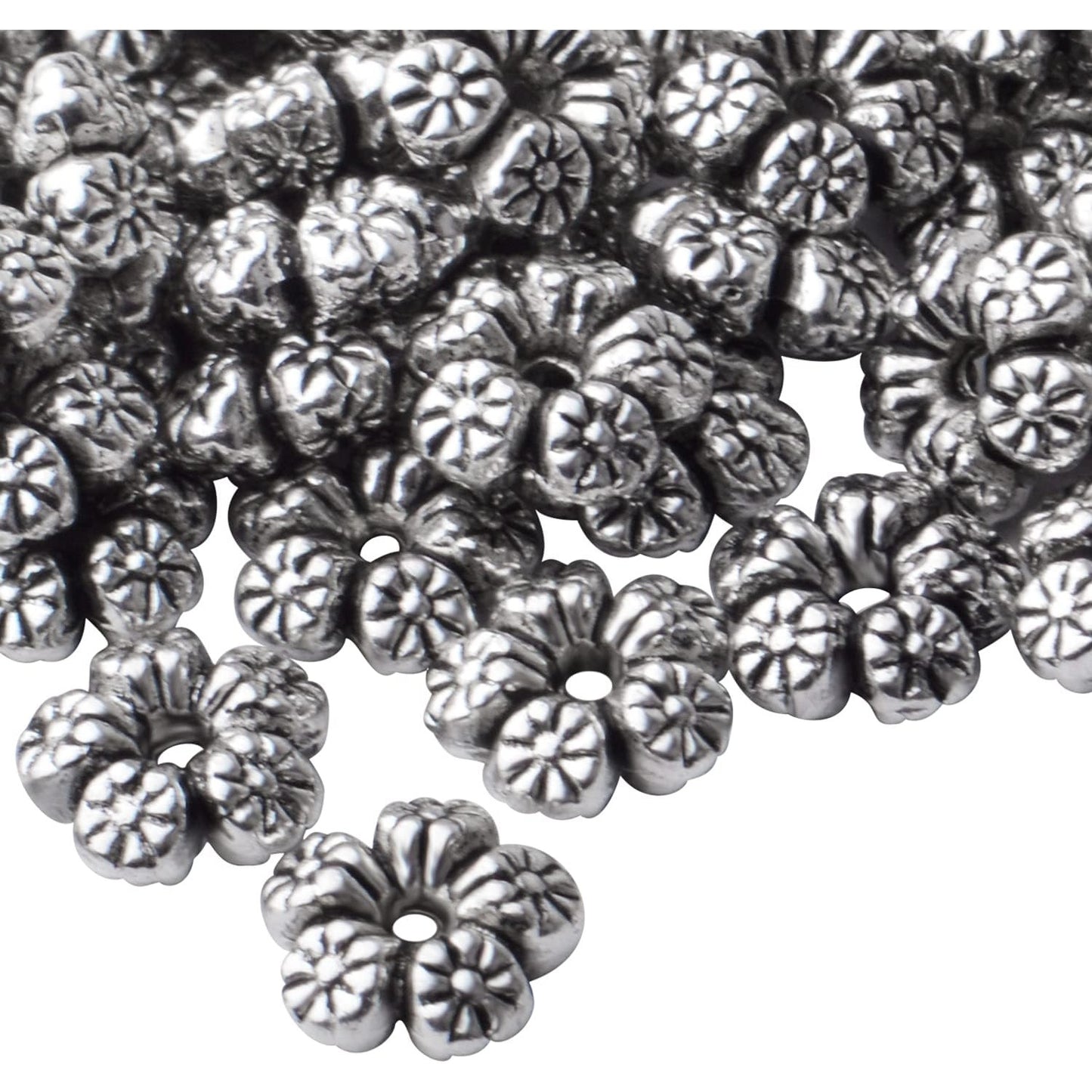 100pcs Antique Silver Flower Spacer Beads Tibetan Alloy Flower Bead Spacer Charm Beads for DIY Bracelet Necklace Jewelry Crafts Making Supplies