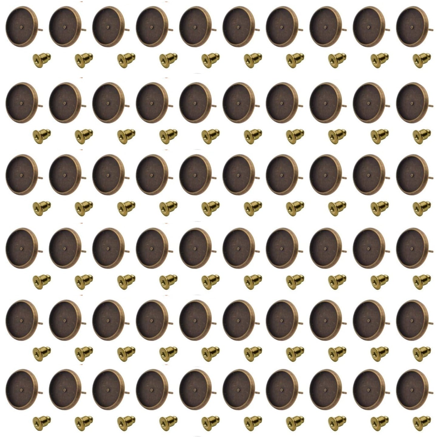 Stud Earring Findings, 60pcs Blank Stud Earring Bezel Setting Post Cup for 12mm Cabochon and 60pcs Earring Backs for Jewellery Making