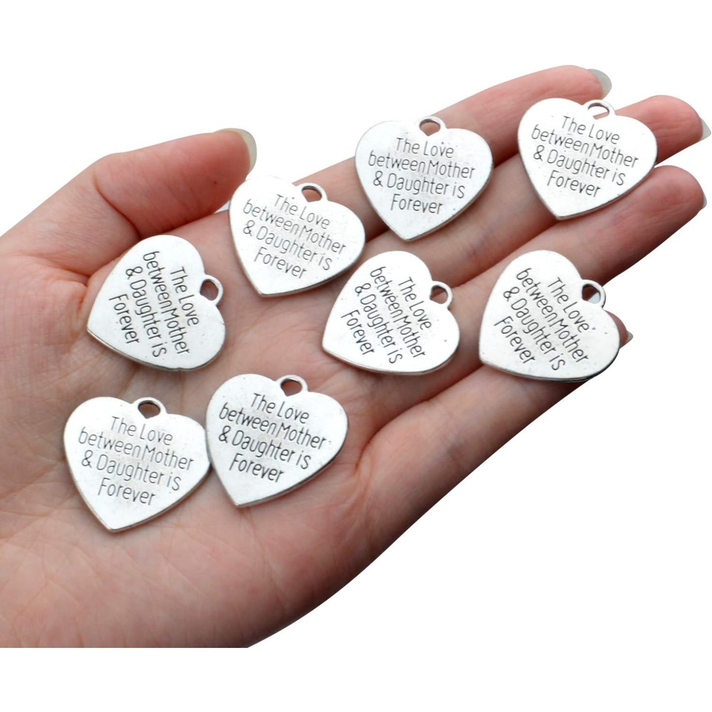 30pcs Heart-shaped Charms with Message 'The Love Between Mother & Daughter is Forever' Crafts Supplies Jewelry Findings for Bracelet Necklace Keychain Pendants