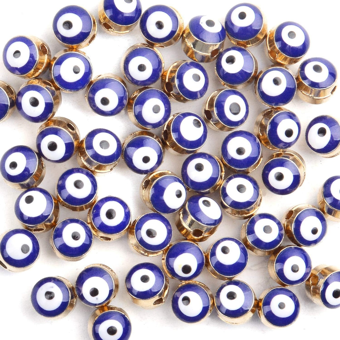50pcs Blue Evil Eye Beads Gold Alloy Spacer Beads for DIY Crafts Jewelry