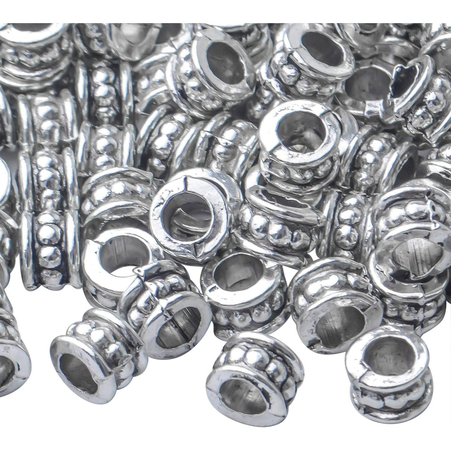 200pcs Silver Spacer Beads European Alloy Rondelle Spacers Tube Beads Jewelry Spacer Charms for DIY Bracelet Jewelry Crafts Making
