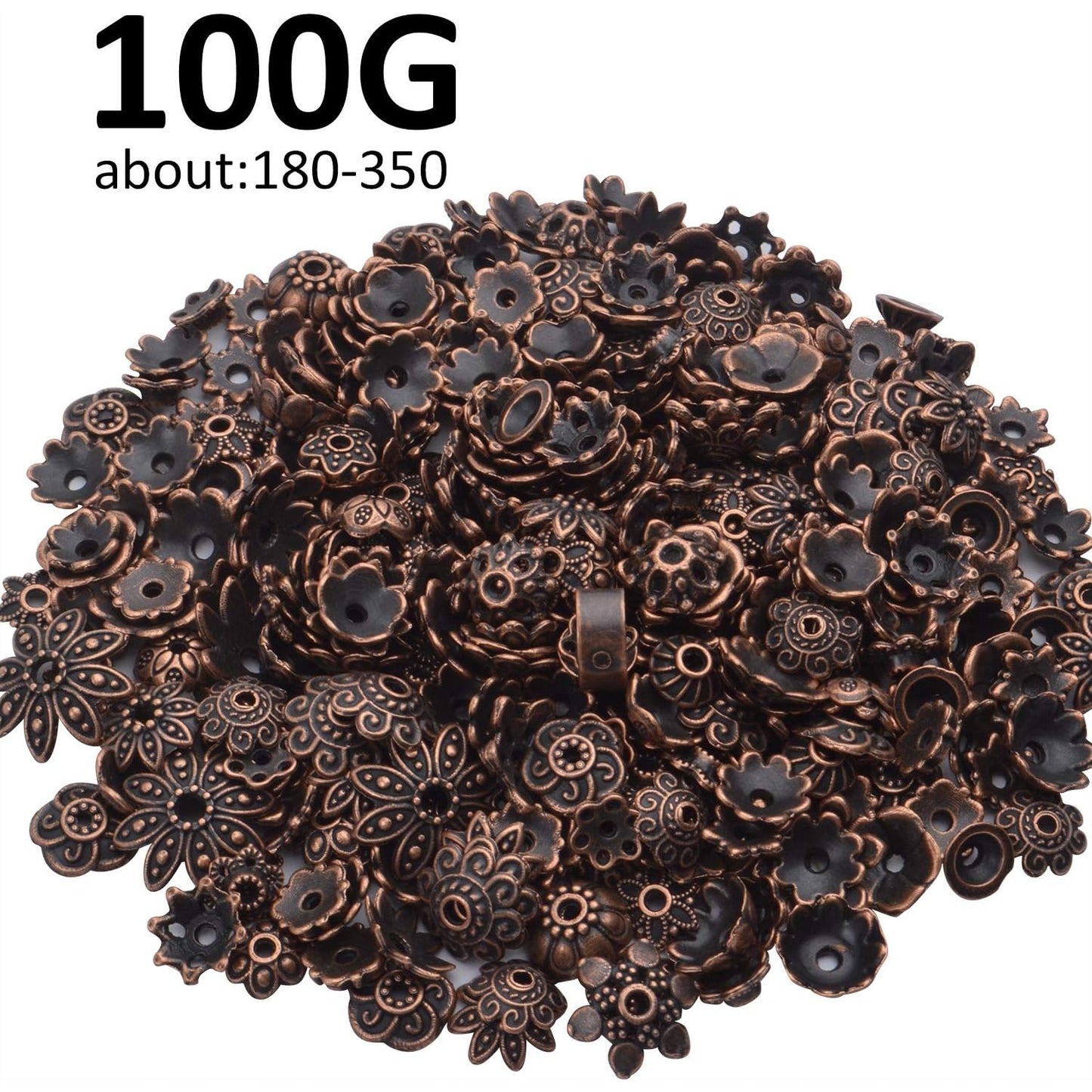 100 Gram(About 180-350pcs) Bead Caps Metal Spacers Jewelry Findings Accessories for Bracelet Necklace Jewelry Making,Antique Copper