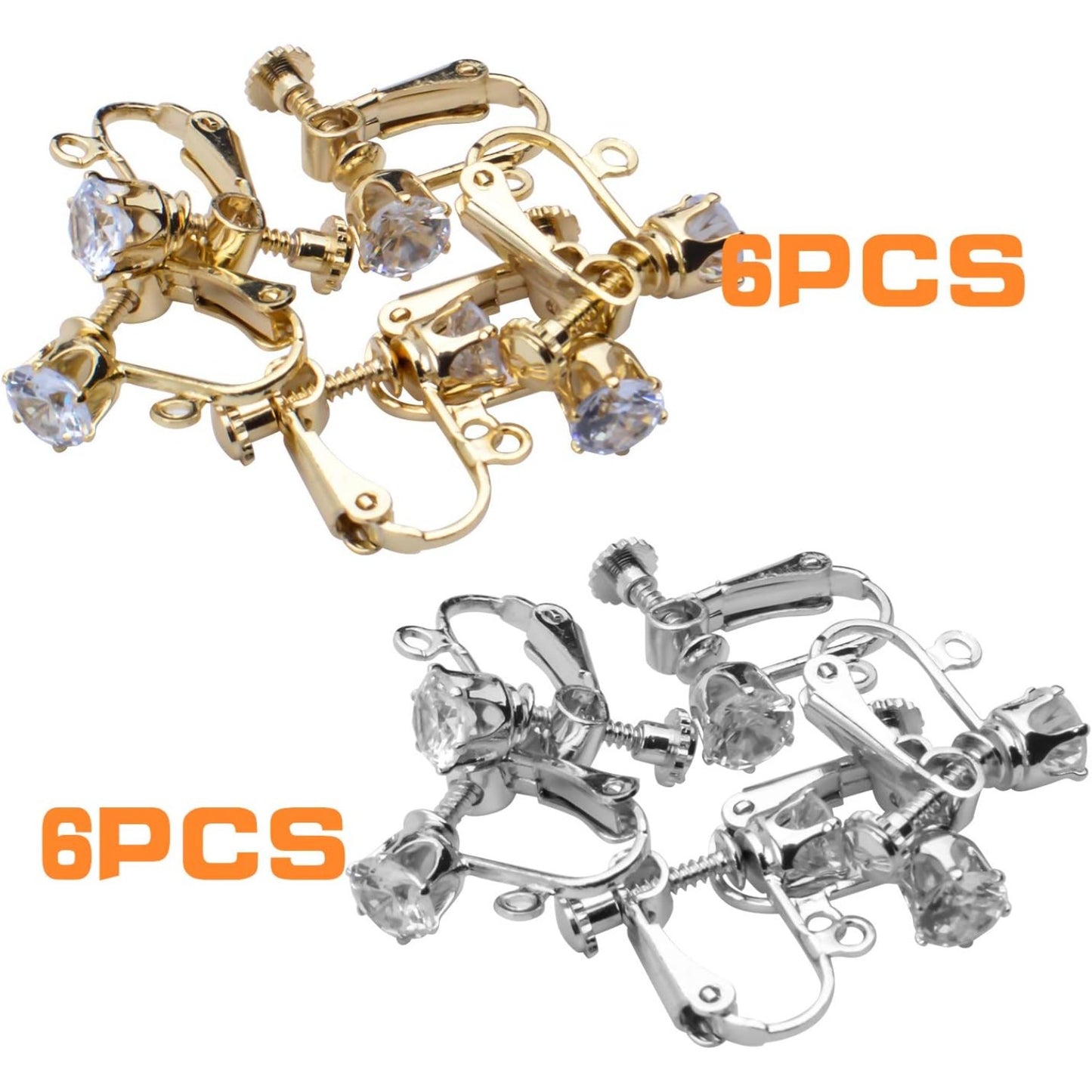 12pcs Clip on Earrings Converters Non-Pierced Crystal Earring Clips with Adjustable Screw for Jewelry Making,Gold and Silver