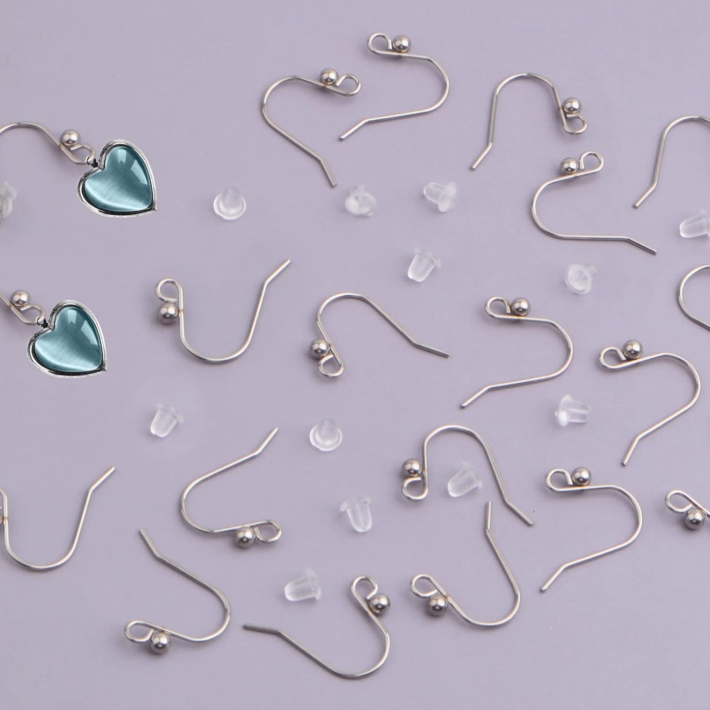 50pcs Stainless Steel French Earring Hooks Hypo-allergenic Ear Wires Ball Fish Hooks with 50pcs Clear Bullet Earring Backs for DIY Dangle Earrings Jewelry Making