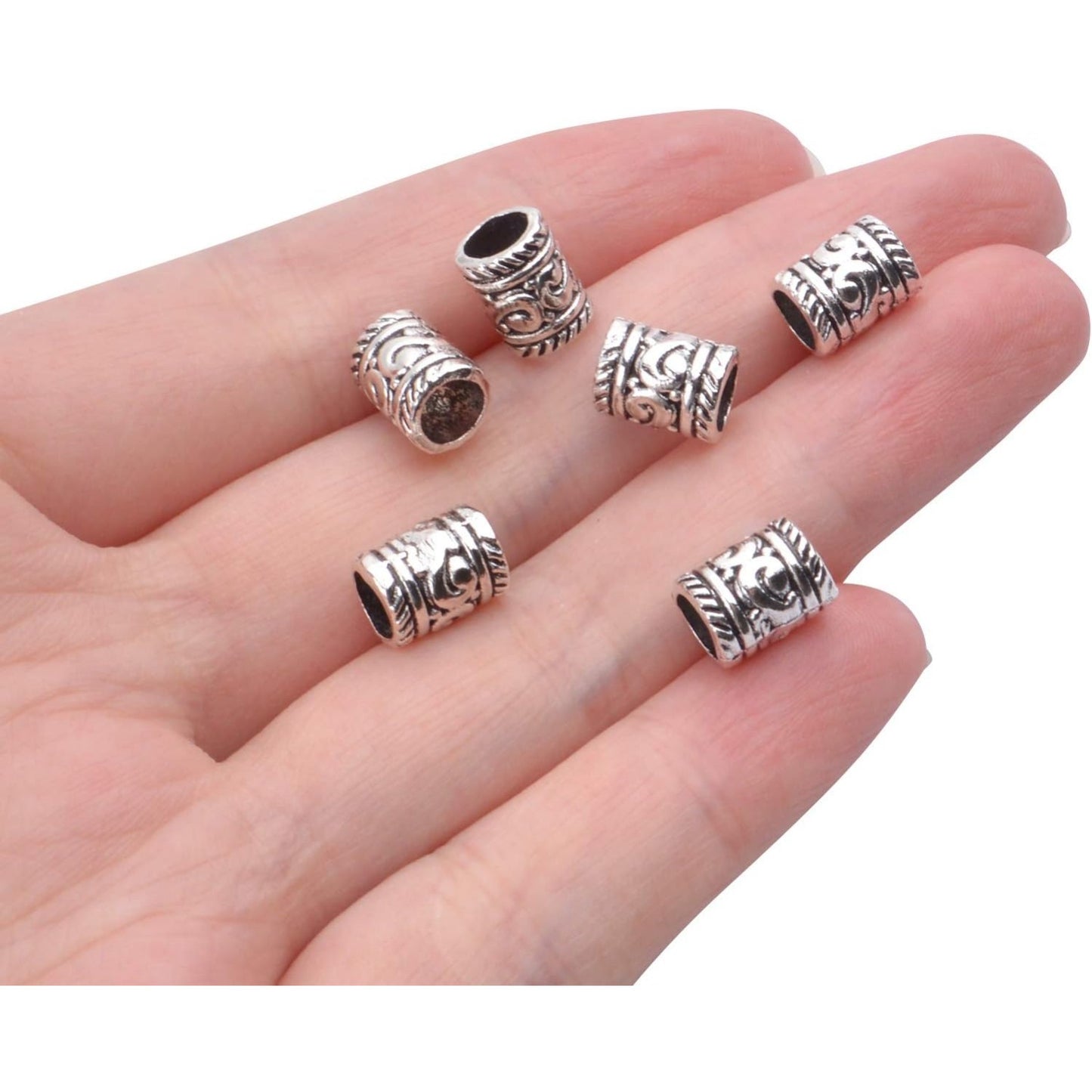 100pcs Antique Silver Spacer Beads Large Hole Beads Charms Hollow Tube Bead for DIY Necklace Bracelets