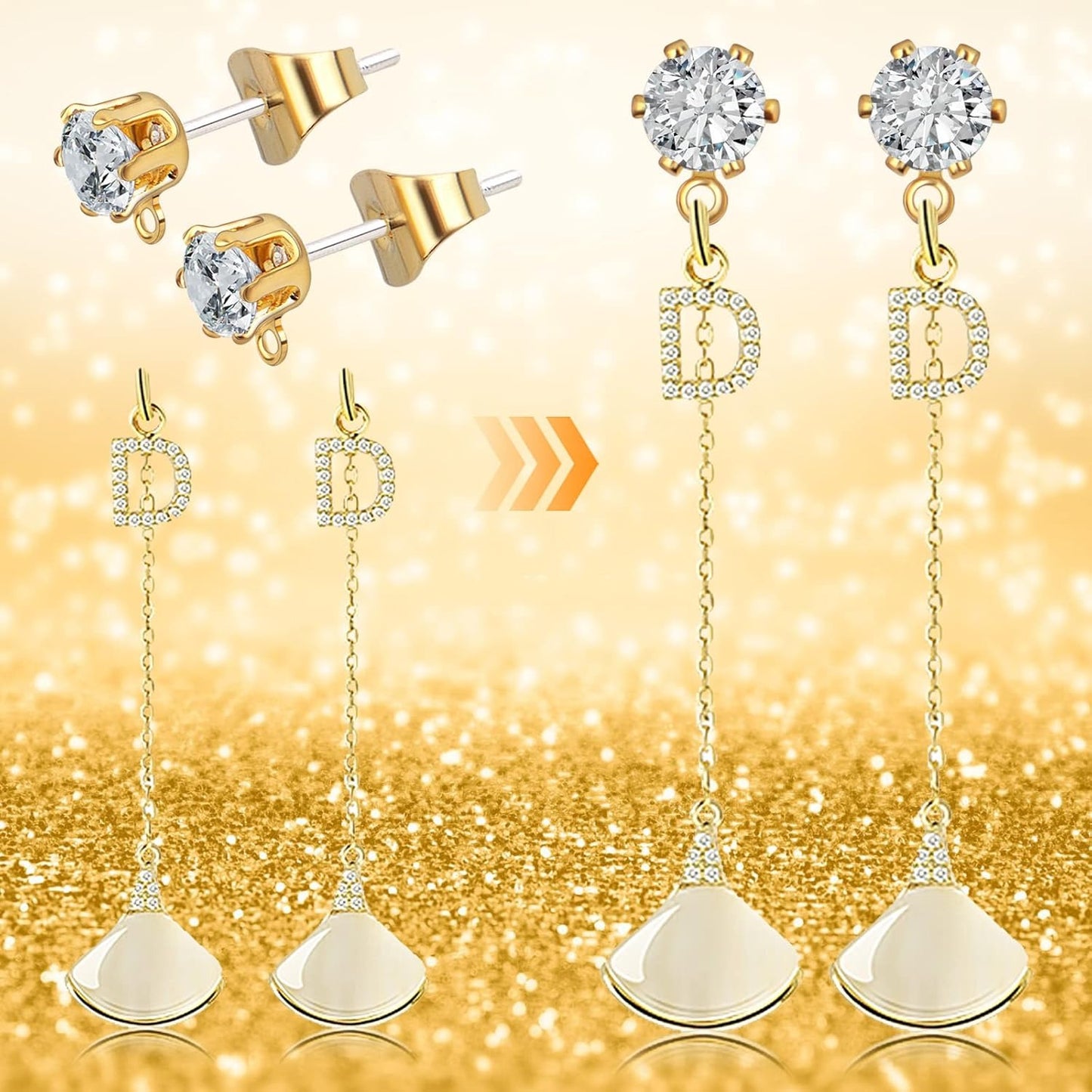 40pcs Rhinestone Earring Posts with Loop Hypoallergenic Cubic Zirconia Earring Studs and 40pcs Earring Safety Backs for DIY Jewelry Making Craft Decor, KC Golden