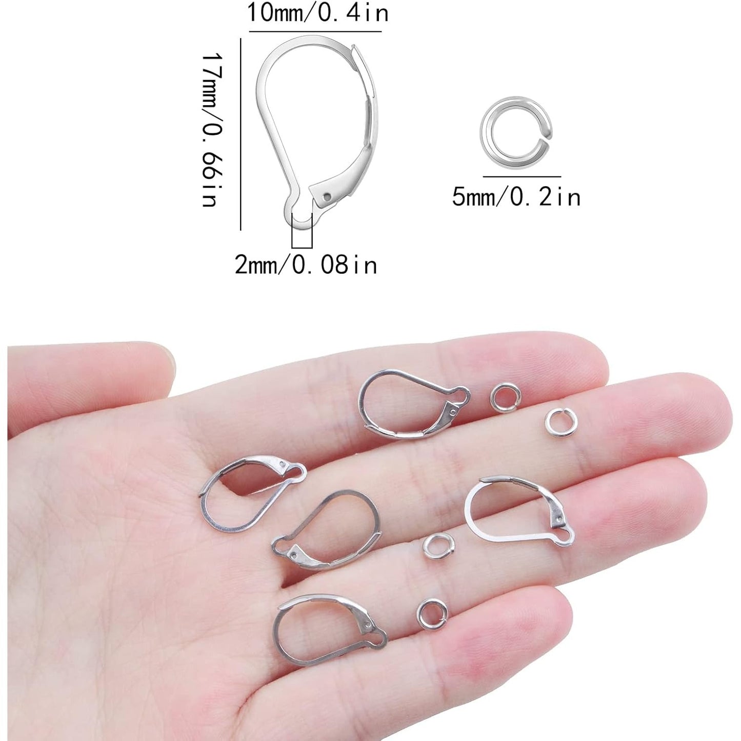 50pcs Stainless Steel Leverback Earring Hooks Hypoallergenic Lever Back French Ear Wire Dangle Hooks with 50pcs Jump Rings for DIY Earrings Jewelry Making Findings