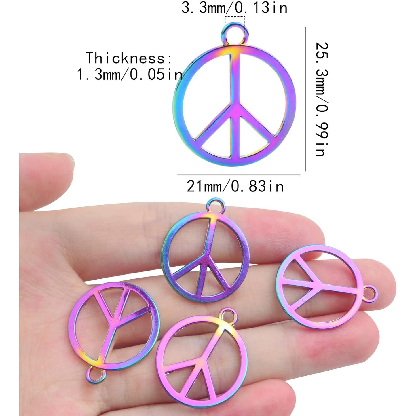10 Pieces Rainbow Color Peace Sign Pendant Charms Alloy Peace Symbol Dangle Charms Peace Pendants Craft Supplies for DIY Necklace Bracelet Keychains Jewelry Making