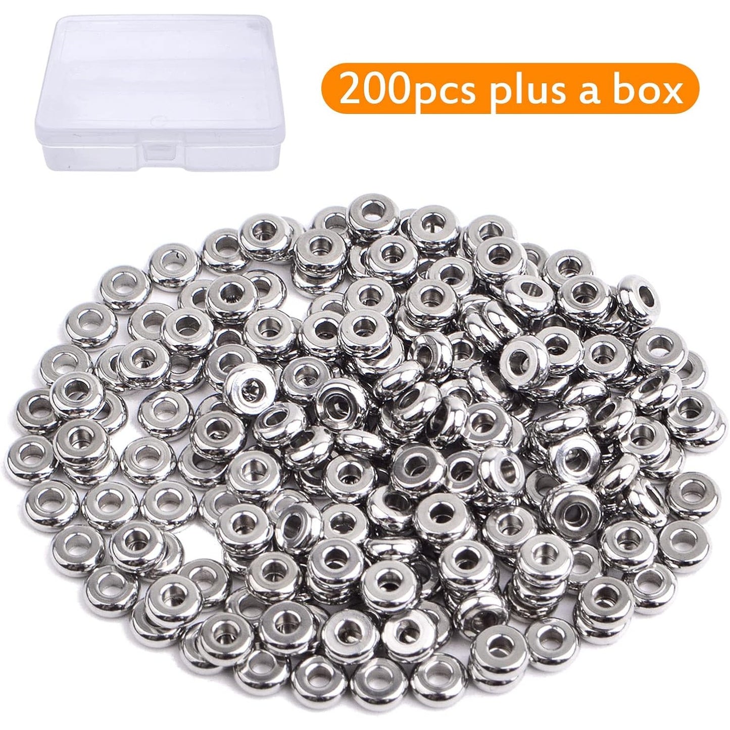 200pcs 4 mm Flat Round Spacer Beads Stainless Steel Disc Rondelle Spacer Loose Beads Slices with a Box Accessories for DIY Necklace Bracelet Jewelry Making Findings