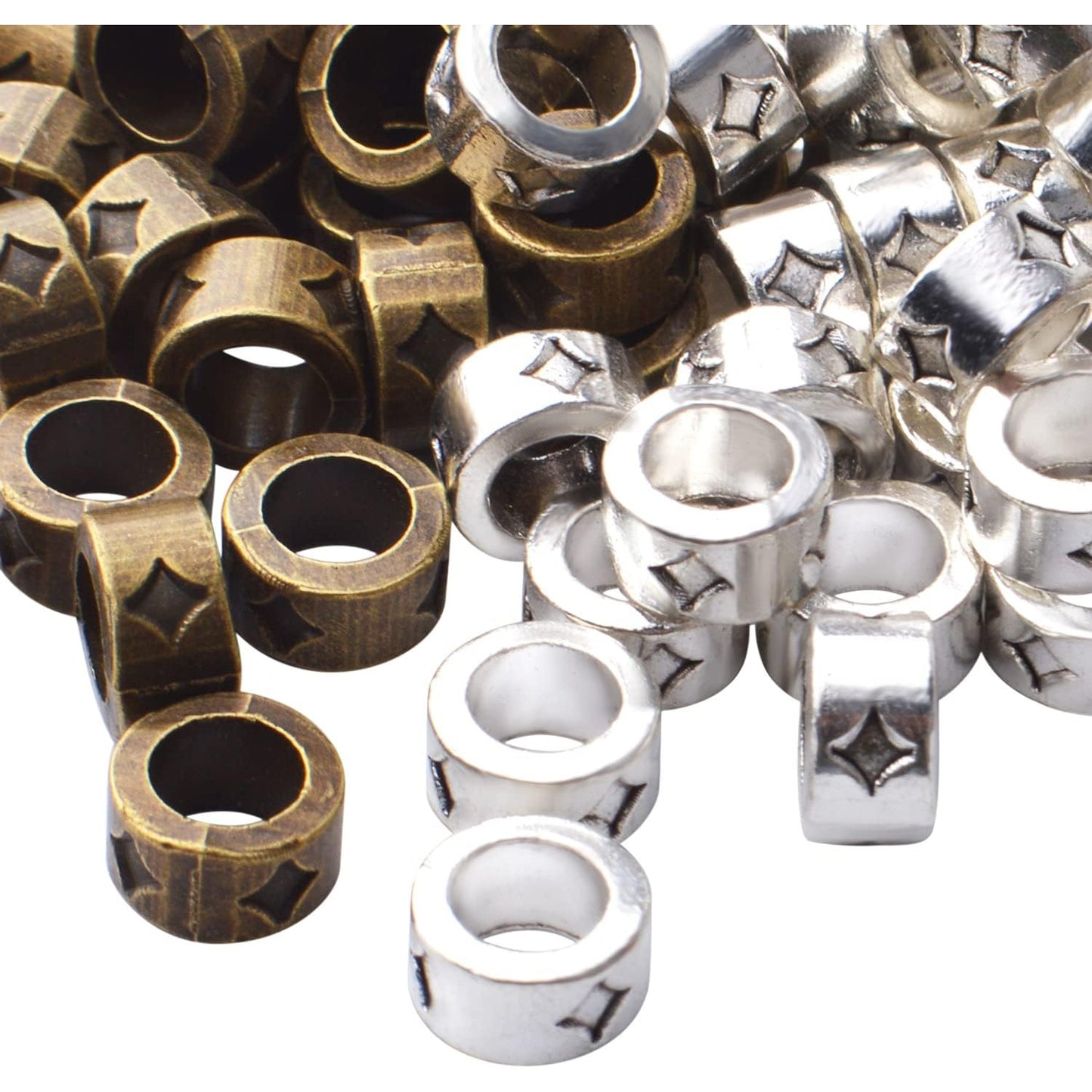 100pcs Spacer Bead Large Hole Alloy Tibetan Bead Spacers Tube Spacer Beads Column Beads Charm Beads for DIY Bracelet Necklace Jewelry Making and Crafting,Hole: 5.6mm