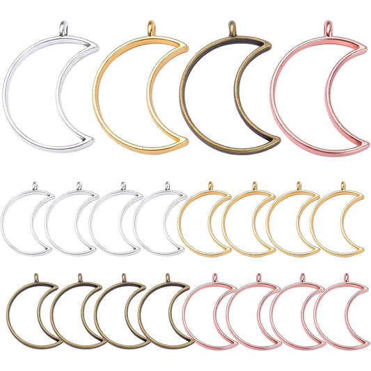 20pcs 4 Colors Moon Open Bezel Pendants Charms Crescent Charms Resin Molds Open Back Pendant Blanks Hollow Frame Pendants for Resin Jewelry DIY Crafts Making