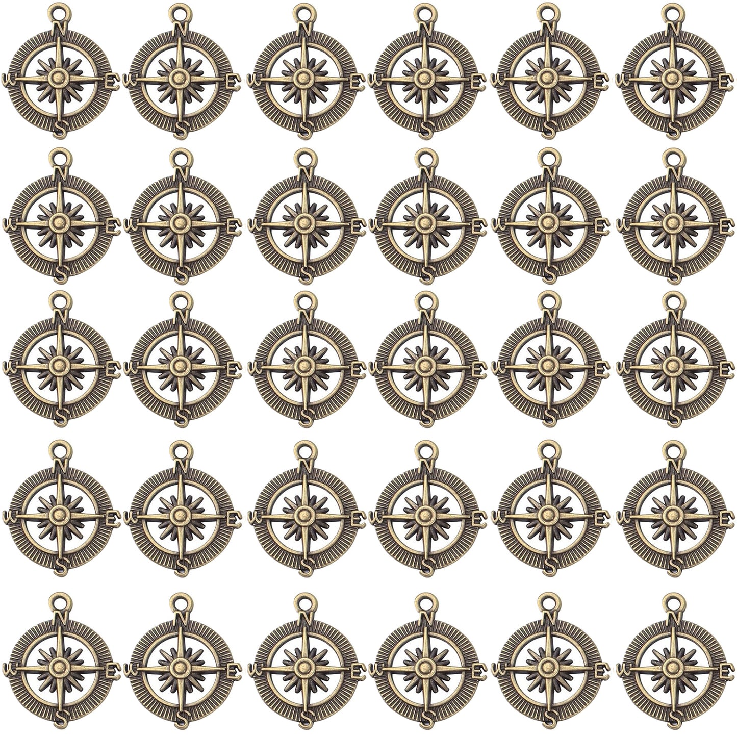 Compass Pendant Charms, 30pcs Alloy Tibetan Style Compass Shape Charms Nautical Beads Pendants Craft Supplies Accessories for Bracelet Necklace Jewelry Making, 5 Colors