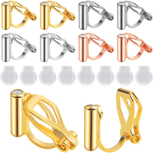 16 Pieces Triangle Shape Clip-on Earring Converter Components with Post and 16 Pieces Comfort Gourd Type Earring Pads for Non-Pierced Ears DIY Earrings Making, 4 Colors