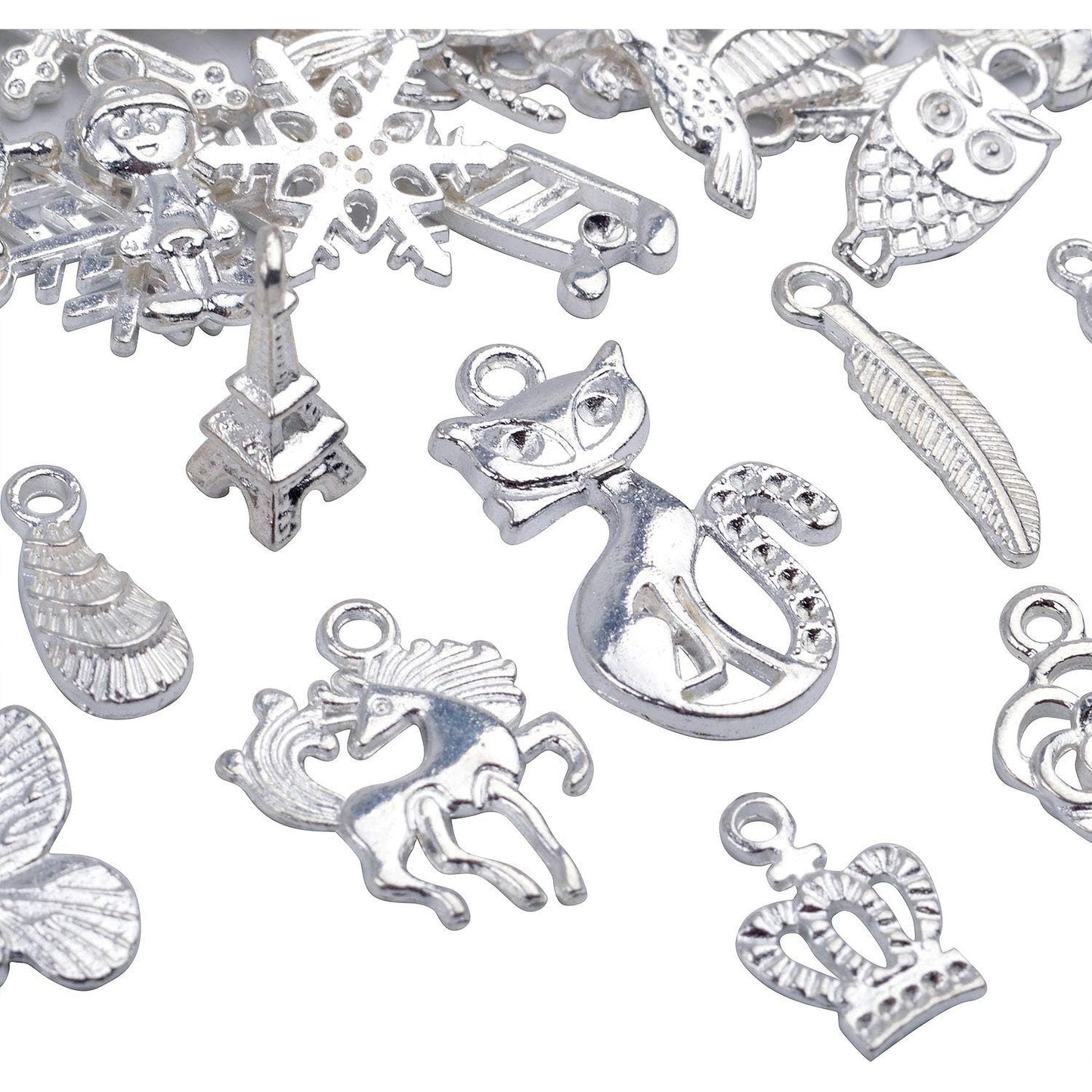 50 Pieces Mixed Bracelet Charms Antique Necklace Pendants Bulk Pack for Craft and Jewelry Making, Antique Silver