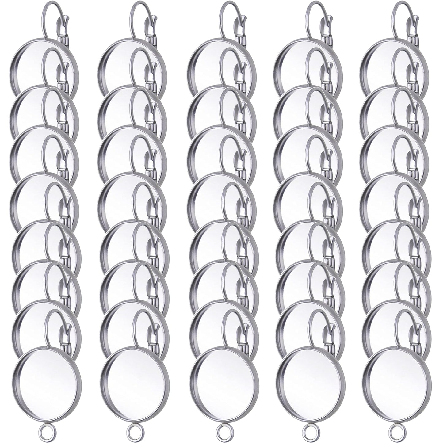 40pcs Leverback French Earring Hooks Stainless Steel Earring Blank Round Bezel Trays Earring Hoops with Loop for Women Men DIY Jewelry Making Supplies, 5 Sizes