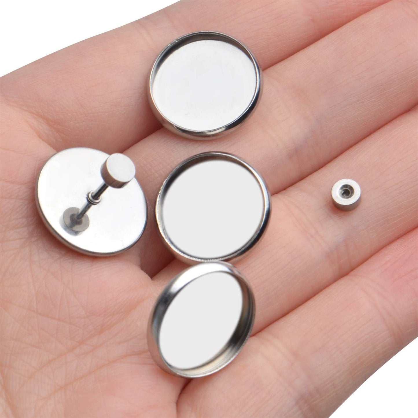 Stud Earring Bezels,10pcs 6mm Stainless Steel Hypoallergenic Cabochon Bezel Trays Gemstone Earring Posts Blanks Settings