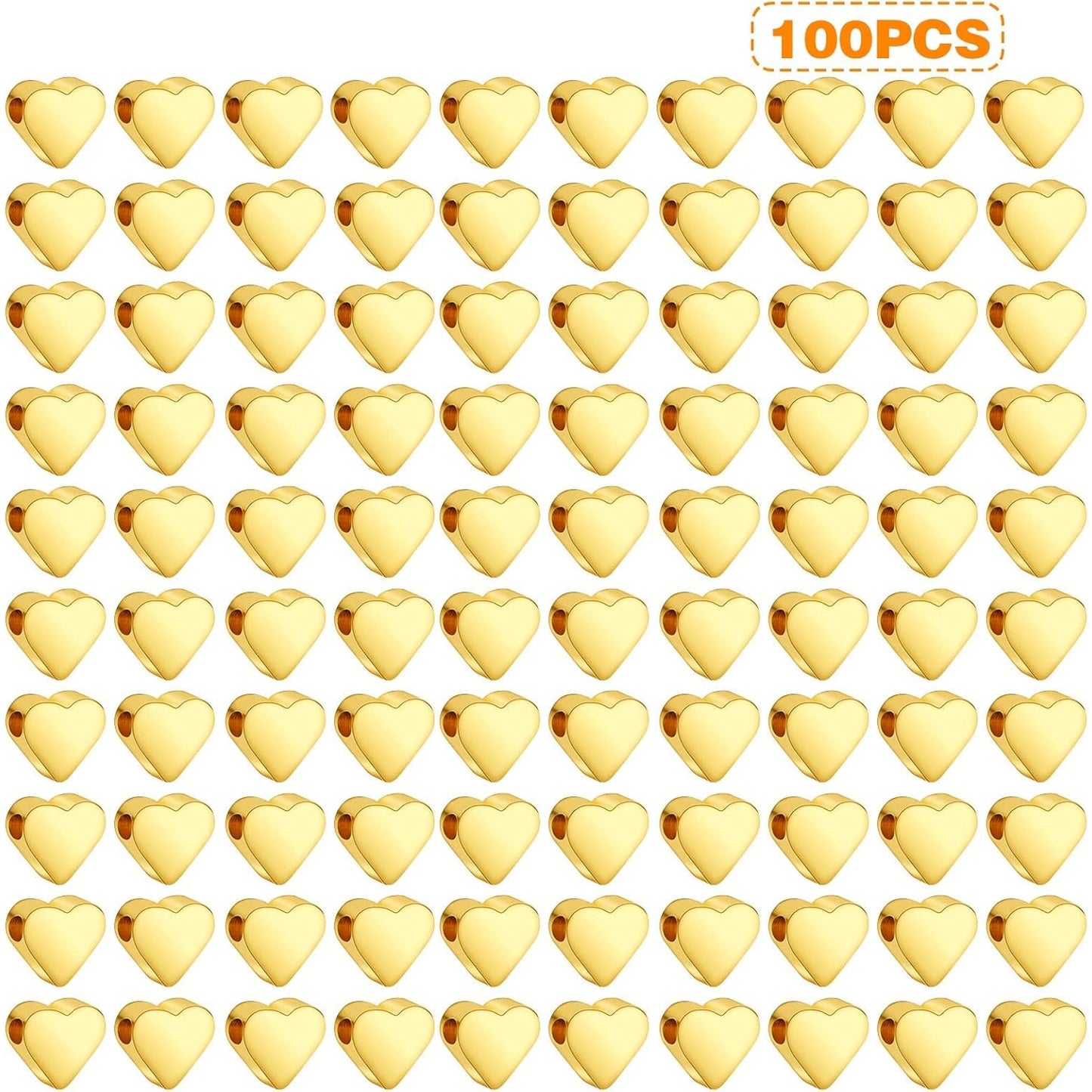 100pcs Golden Plated Heart Beads Alloy Love Heart Charm Spacer Beads Handmade Loose Beads for DIY Necklace Bracelet Crafts Jewelry Making,7x6mm,Hole:2mm