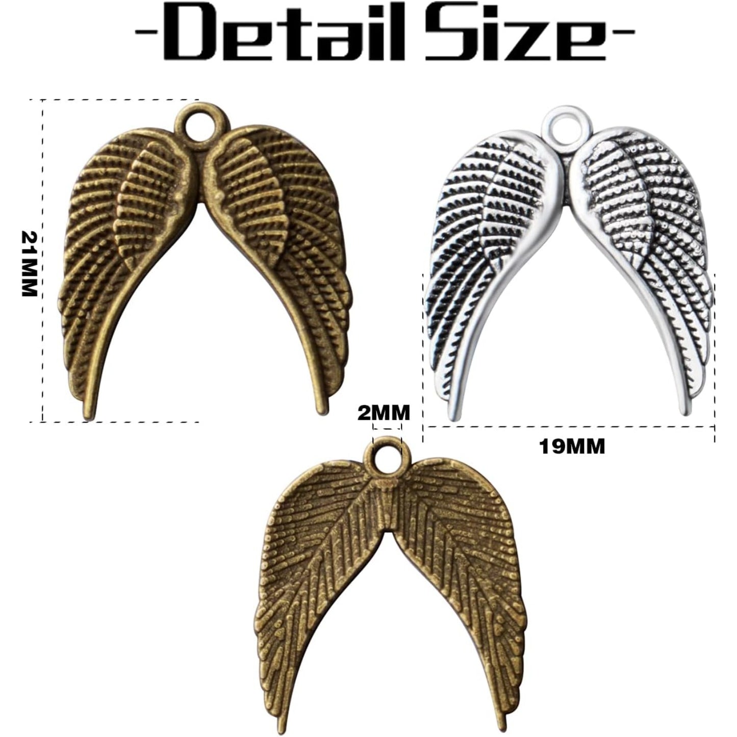60pcs Angle Wings Pendant Charms Alloy Fairy Wing Charms Angle Wing Bead Charms for Jewelry DIY Bracelet Necklace Making Accessory