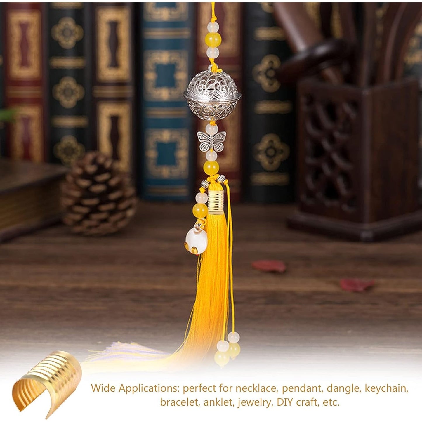 100pcs Leather Rope Clips Foldable Metal Round Fastener Crimping Cord String Leather Cord Clamp for DIY Handmade Necklace Crafts Jewelry Making Findings, Light Golden and Silver, 14.1 mm x 9 mm