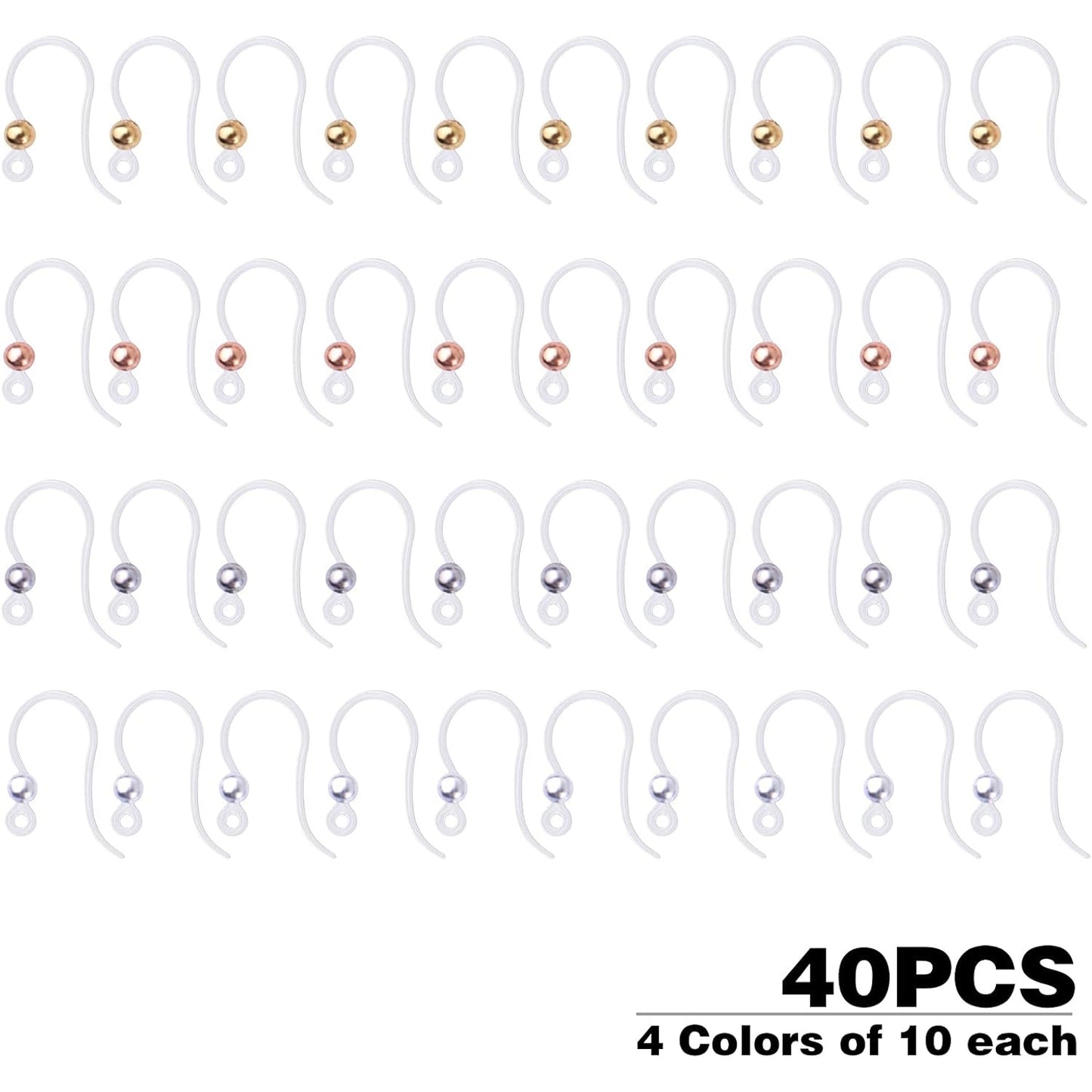 40pcs Plastic Earring Hooks Ear Wire Ball Dots Safety Non-Allergenic Ear Wires Hooks Earring Findings for DIY Jewelry Making, 4 Colors