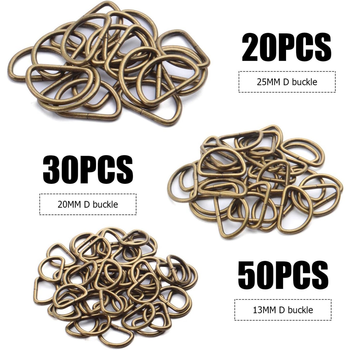 100pcs Multi-Purpose Metal D Rings Semi-Circular D Rings Hardware DIY Accessories for Bags Pet Collars Chain Bags,1/2inch,3/4inch and 1 inch