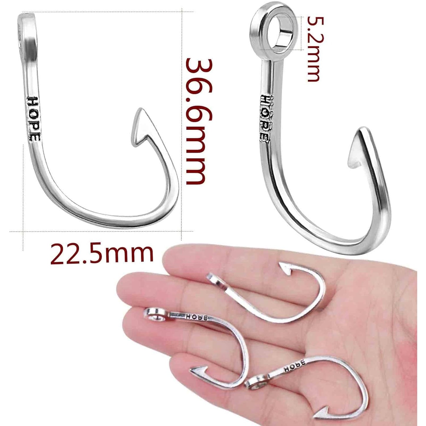 50 Pieces Antique Silver Fish Hook Pendant Charms Tibetan Vintage Fishing Hook Charms Craft Supplies for DIY Jewelry Making Findings, 36.6 mm × 22.5 mm