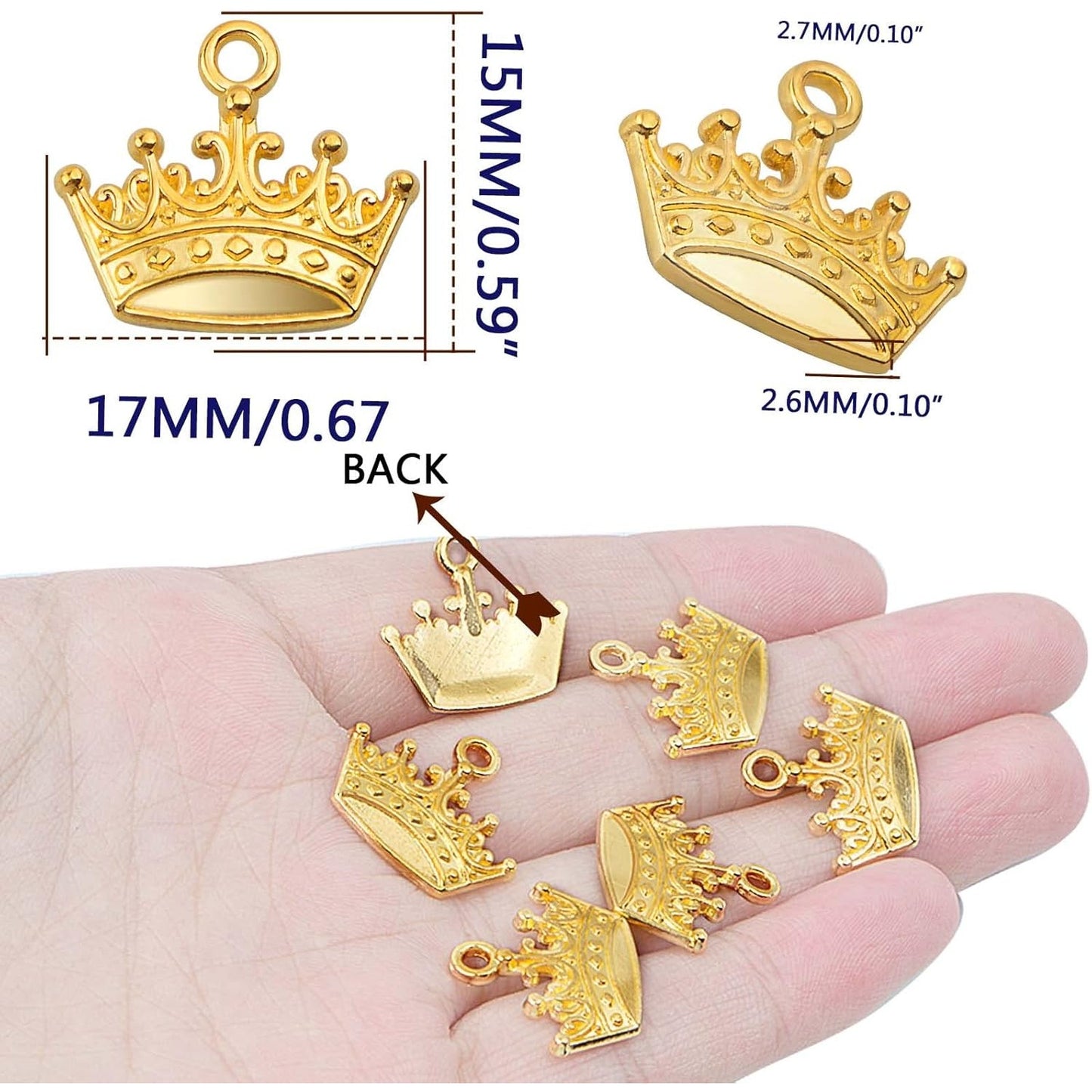 60pcs Golden Plated Tiara Crown Charms Alloy Mini Cute Crown Princess Dangle Pendants Craft Supplies for DIY Bracelet Necklace Jewelry Making Prom Brithday Party