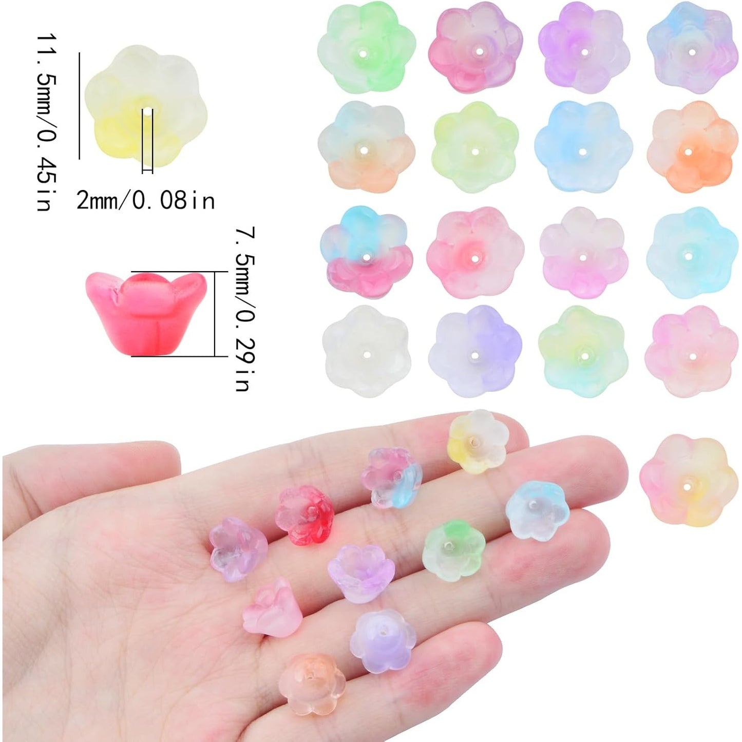 100pcs Czech Glass Flower Beads Mixed Colors Trumpet Flower Shape Loose Glass Beads Bell Flower Spacer Bead Caps Accessories for DIY Jewelry Making Beading Projects Gifts