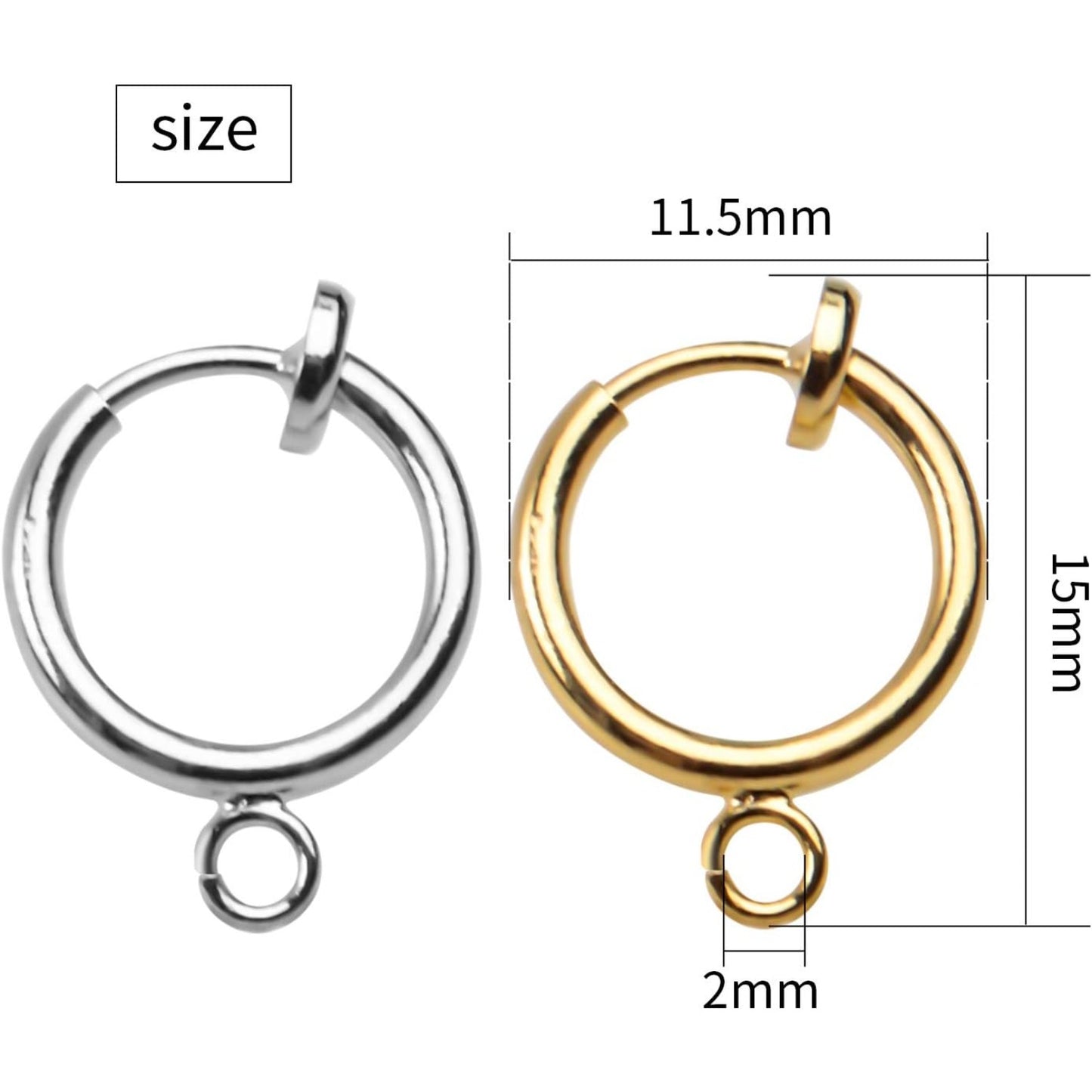 16pcs Brass Clip-on Hoop Earring Converters Round Dangle Ear Clips Classic Earring Findings with Open Loop for Non-Pierced Ears Jewelry Making, Bright Silver