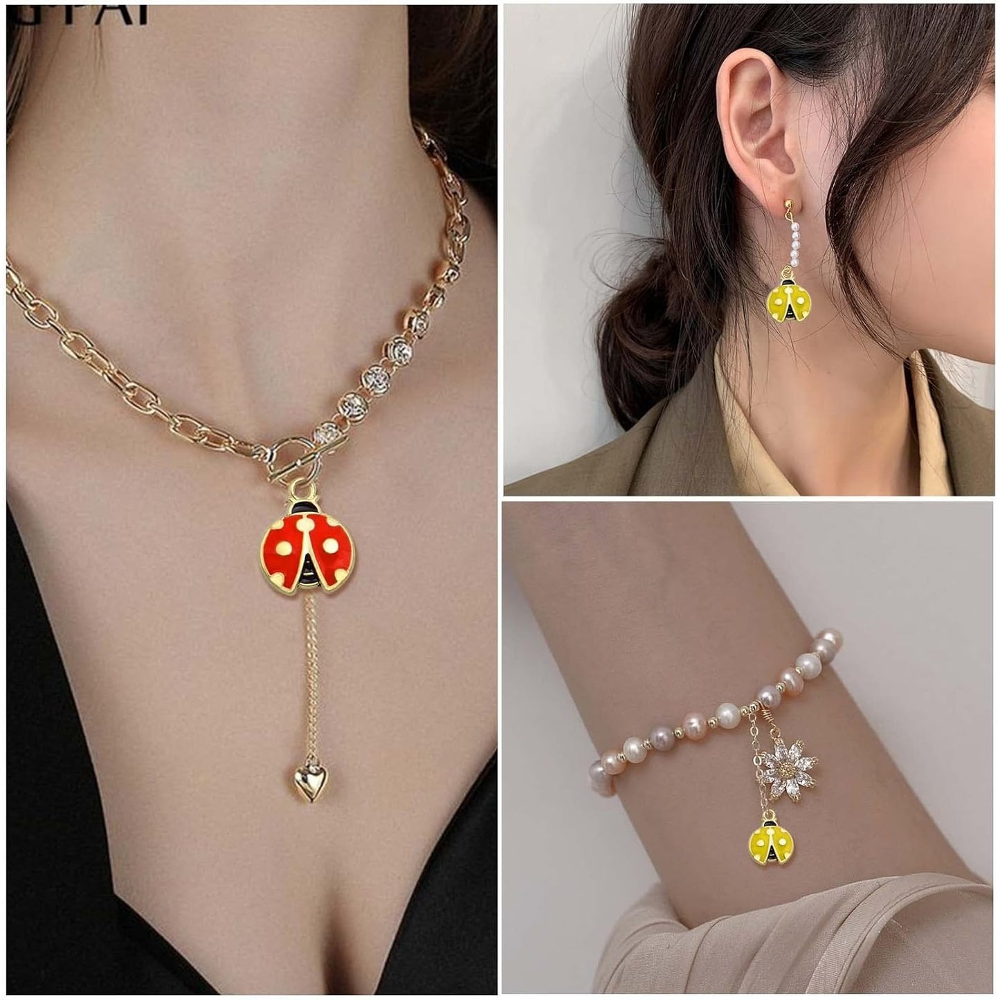 30pcs Enamel Lucky Ladybug Charms Alloy Small Flying Insect Cute Animal Dangle Pendants Embellishments DIY Jewelry Making Scrapbooking Handmade Decoration, 2 Colors