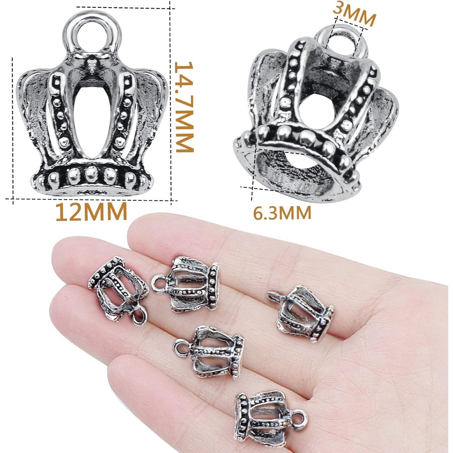 40pcs 3D Mini Lovely King Crown Charms Vintage Alloy Queen Crown Dangle Pendants for DIY Jewelry Making Supplies Birthday Party Favor Gifts, Antique Silver