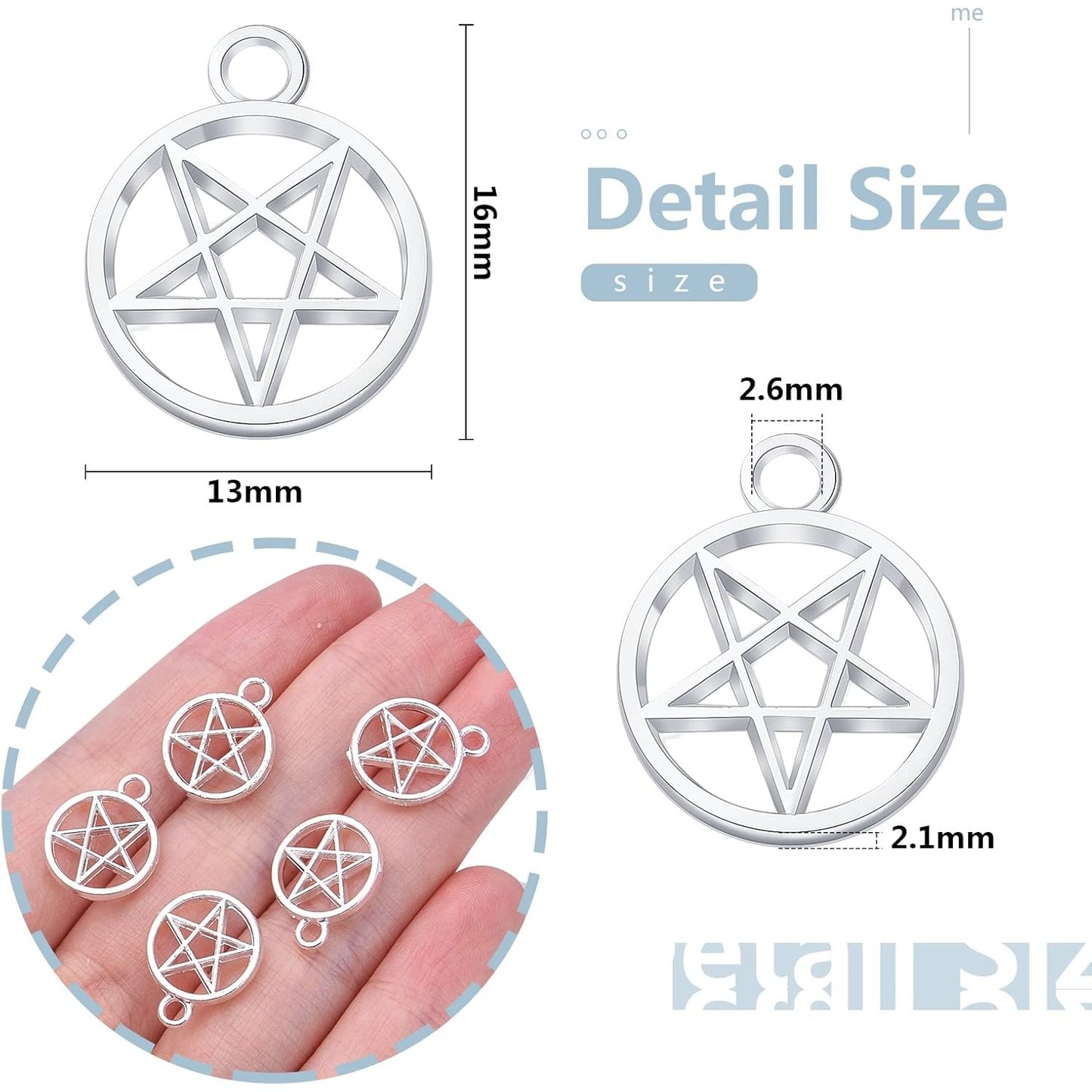 50pcs Silver Pentacle Star Charms Alloy Star Pentagram Pendants Protection Lucky Pentacle Charms Jewelry Making Accessory for DIY Crafts Necklaces Bracelets Earrings