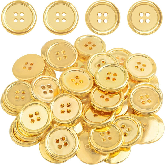 50 Pieces 25 mm Golden Plated Round Buttons with 4 Holes Plastic Sewing Buttons Handmade Ornament Buttons Bulk for DIY Sewing Crafts Handmade Repair Clothes Coats