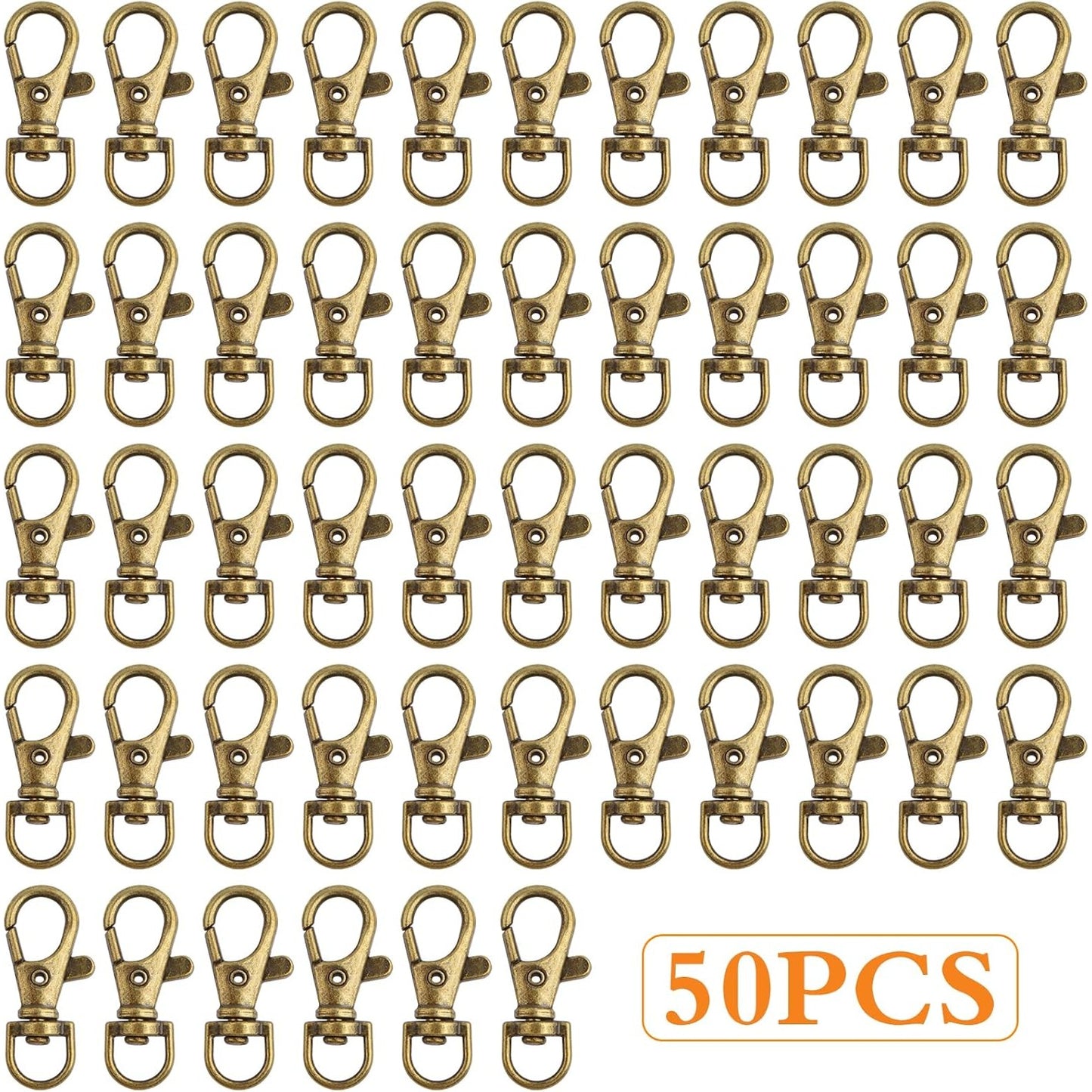 50pcs Swivel Clasp Hooks Metal Alloy Lanyard Snap Hook Lobster Claw Clasps Handmade Trigger Clips Accessories for Keychain Rings Handbag Purse Tag DIY Jewelry Making, Antique Bronze