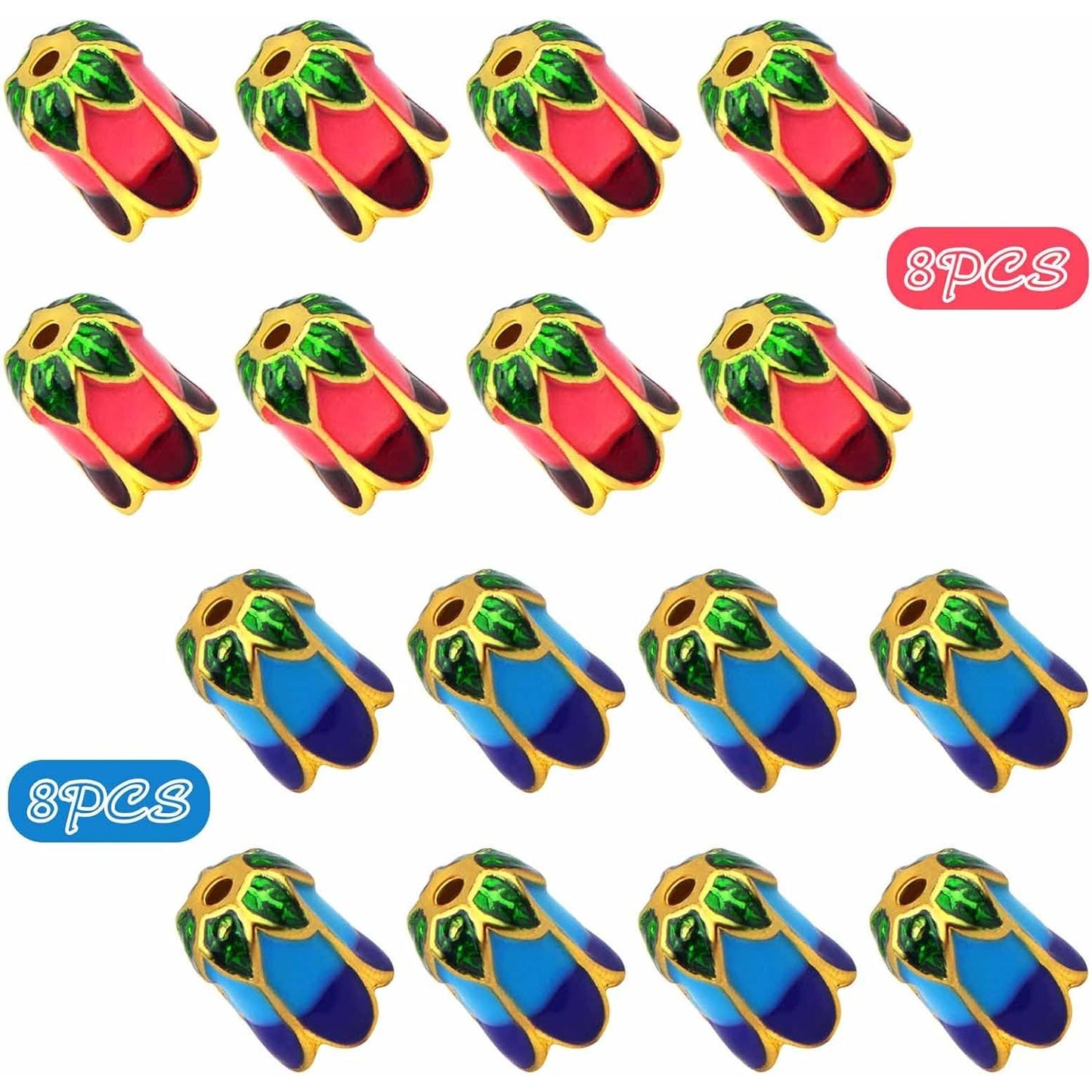 16pcs Enamel Flower Bead Caps Alloy Flower Spacer Beads Caps Floral End Caps Terminators for DIY Necklace Bracelet Earring Jewelry Making Supplies, 2 Colors