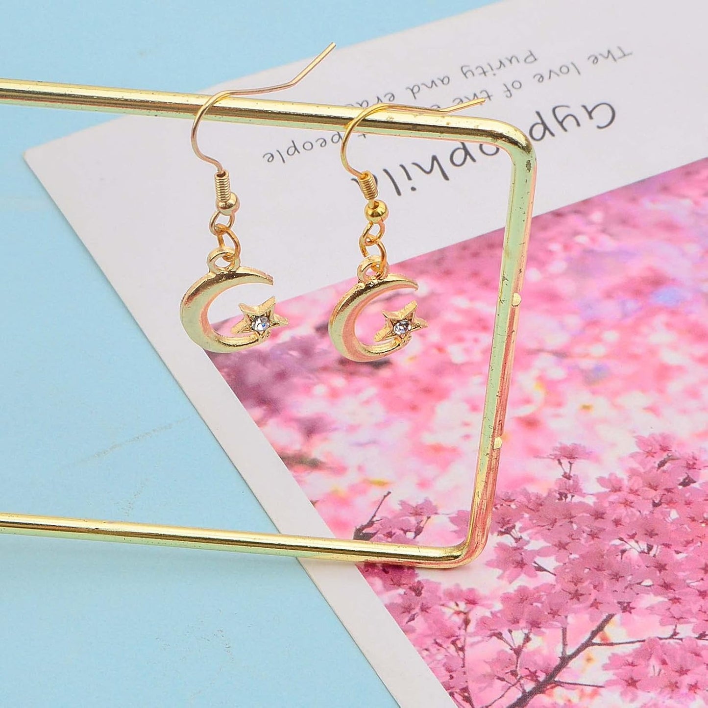 20pcs Golden Crescent Moon Star Charms Alloy Celestial Dangle Pendants with Shiny Rhinestone Craft Supplies for DIY Earring Bracelet Necklace Jewelry Making, 2 Styles