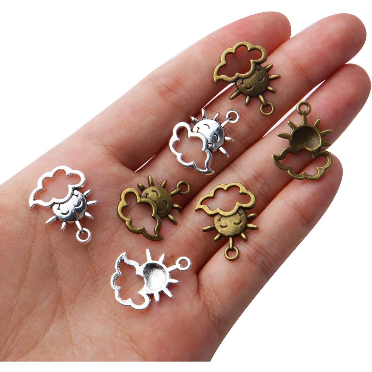 100pcs Celestial Sun Cloud Charms Alloy Jewelry Charm Pendants for DIY Necklace Bracelet Jewelry Crafts Making,Antique Silver and Antique Bronze