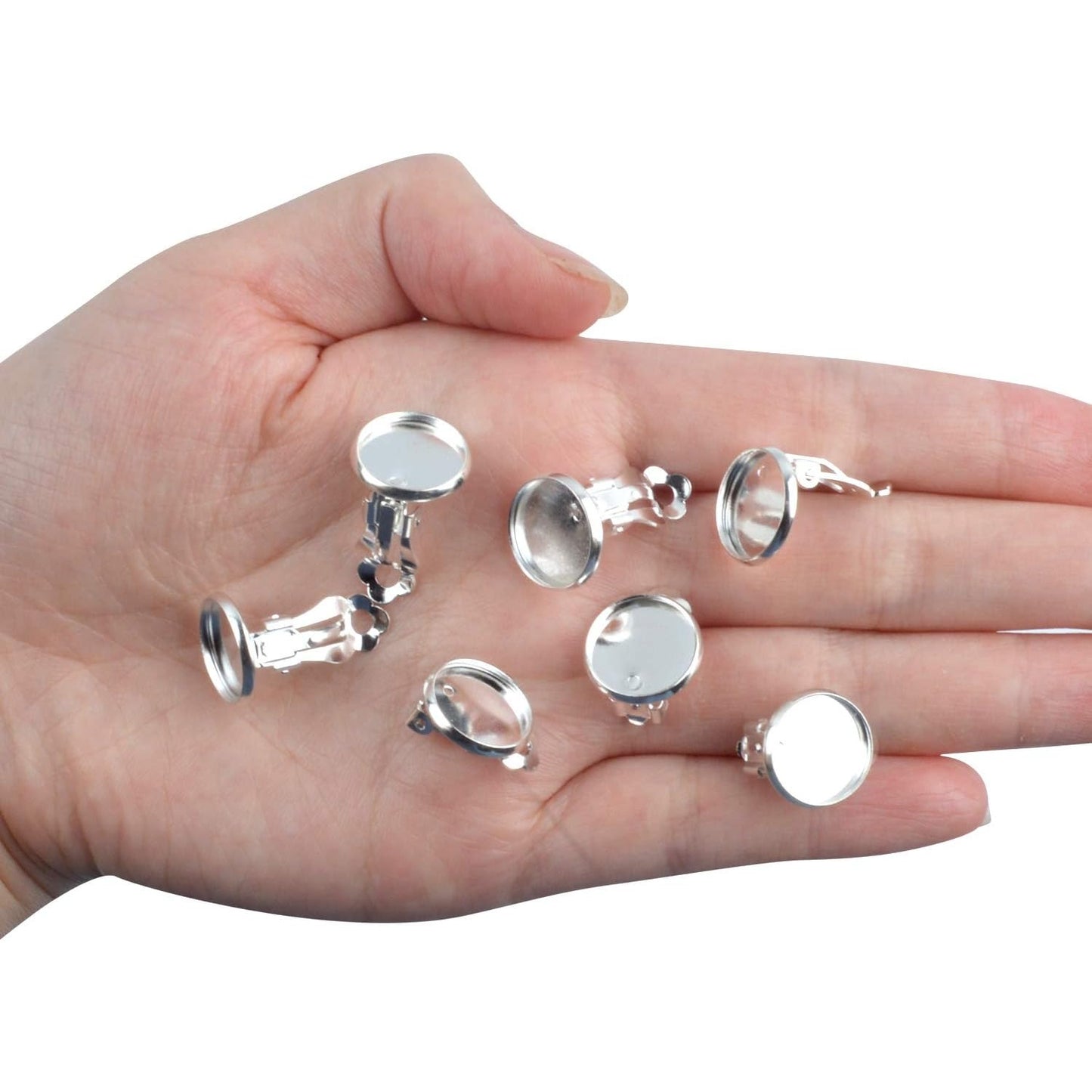 20pcs 12mm Silver Clip-on Earring Converter, Flat Round Earring Trays for DIY Non-Pierced Earring Making
