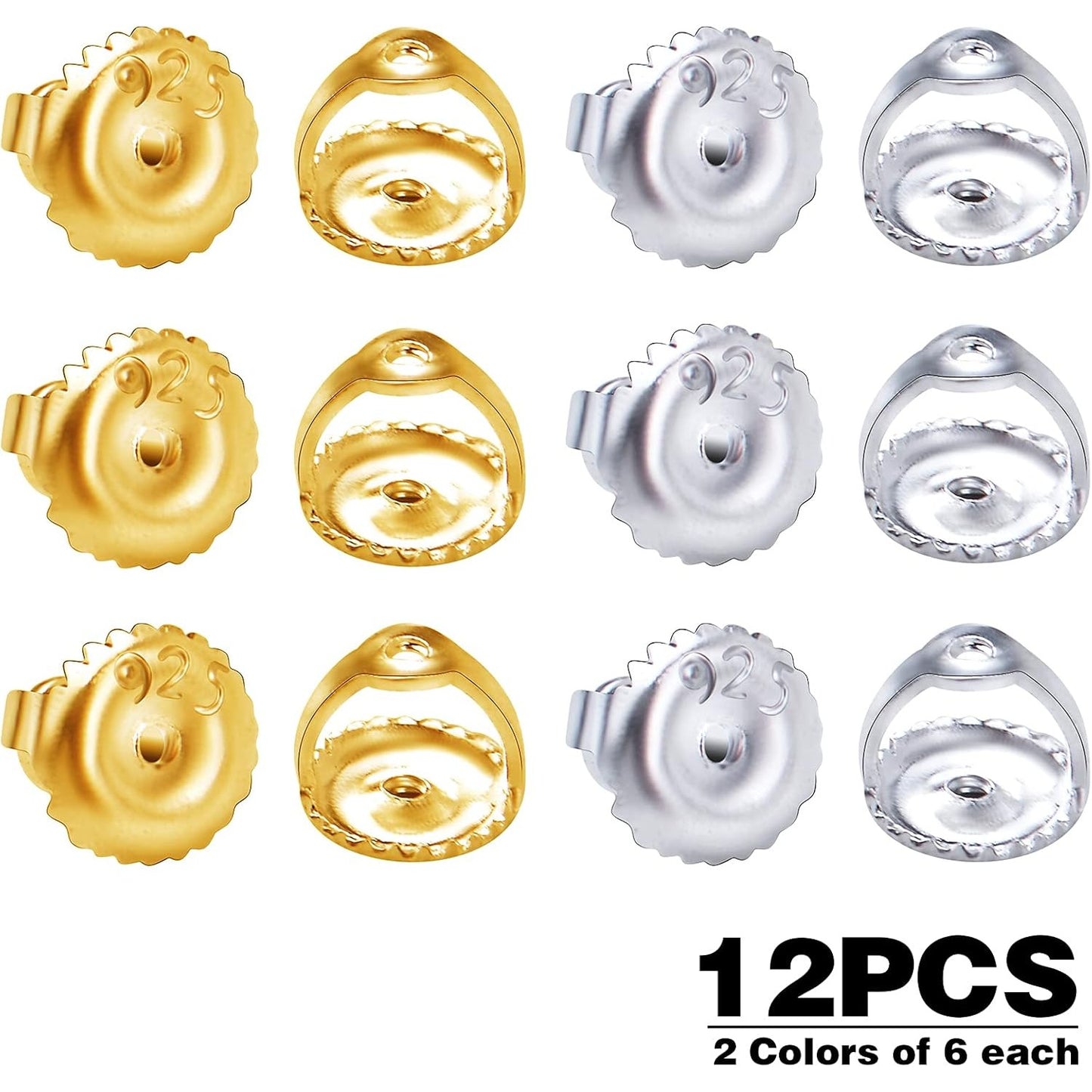 12pcs 18K Golden Plated Round Earring Backs Hypoallergenic Brass Ear Stoppers Clutches Screw Earring Safety Backs Replacements for Stud Earrings Jewelry Making