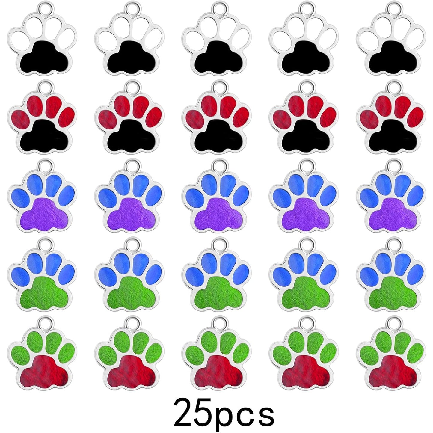 25 Pieces Cute Animal Bear Footprint Charms Enamel Cat Dog Paw Print Pendant Charms Craft Supplies for DIY Necklace Bracelet Keychains Jewelry Making, 5 Colors
