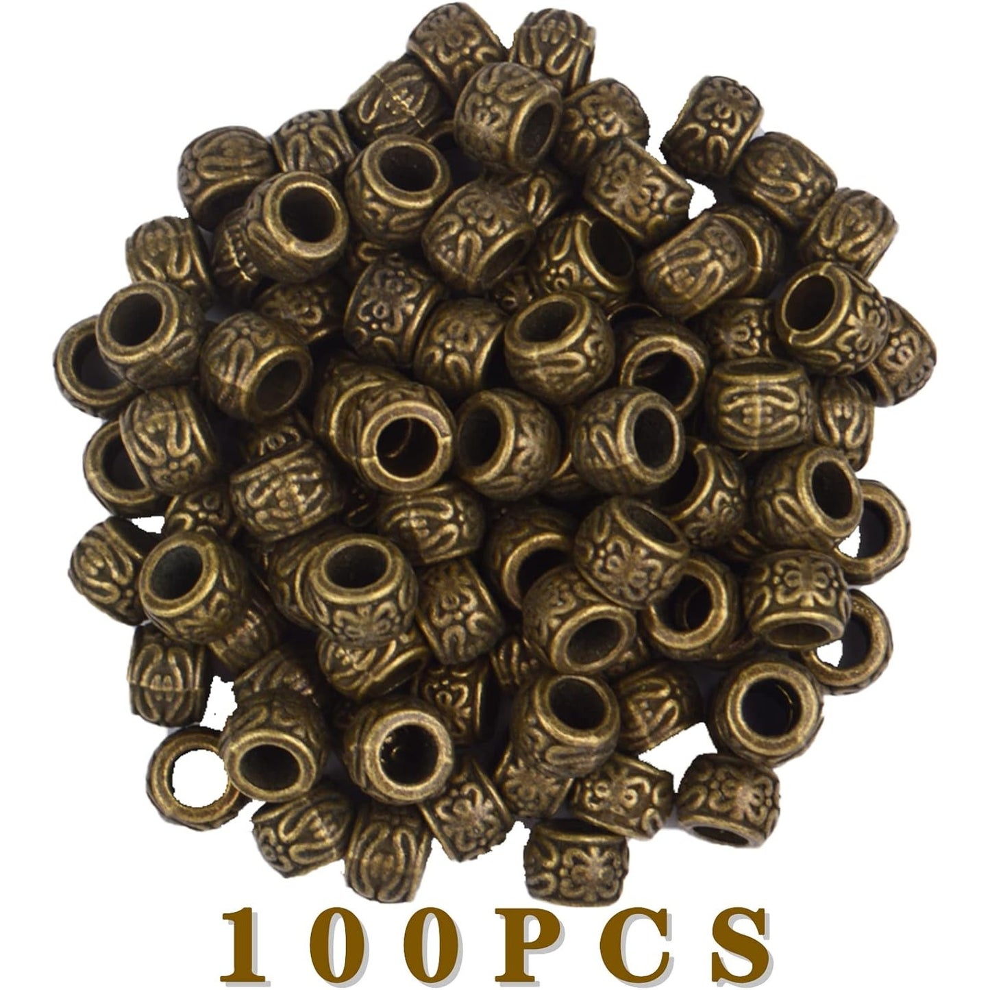 100pcs Antique Bronze Rondelle Spacer Beads - European Large Hole Vintage Tube Loose Spacer Beads for DIY Bracelet Jewelry Making, 8 x 5.5 mm, Hole: 4.3 mm