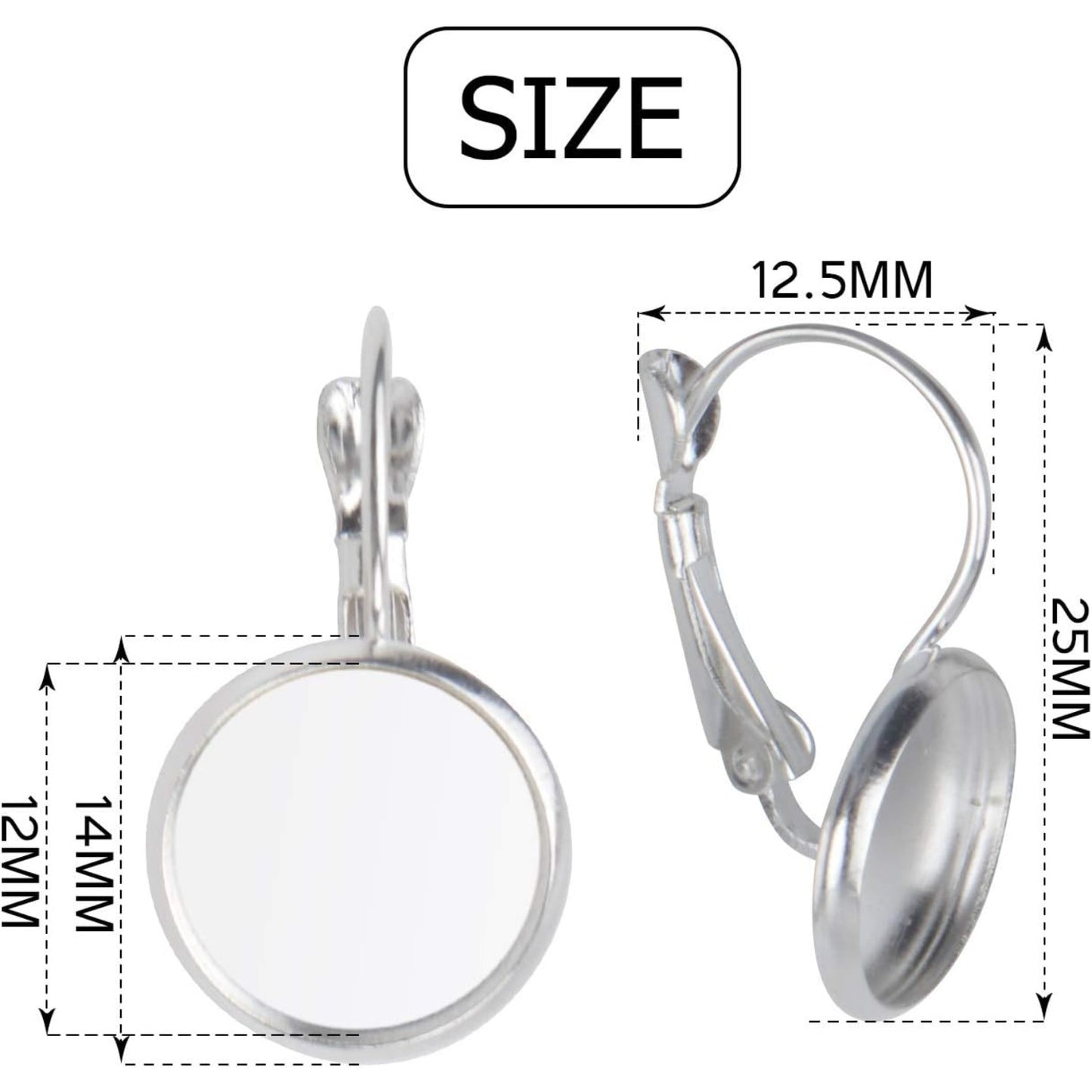 Hook Earring Cabochon Settings, 20 Pieces Lever Back Hook Earrings with Flat Round Tray Blank Cabochon Setting Ear Wires for Earring Designs(12 mm)